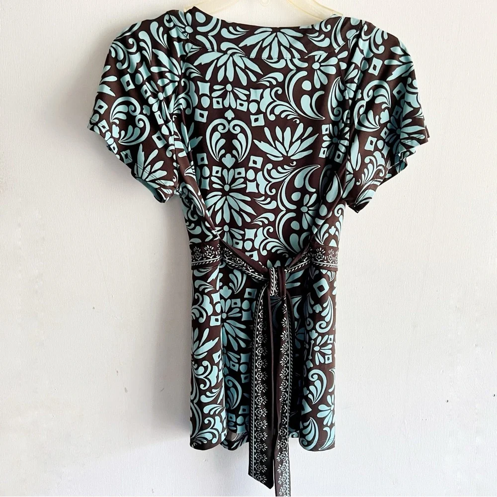 Apt 9 Blue Floral Tunic Size Medium Tie Back Fairycore Whimsygoth - Picture 2 of 5